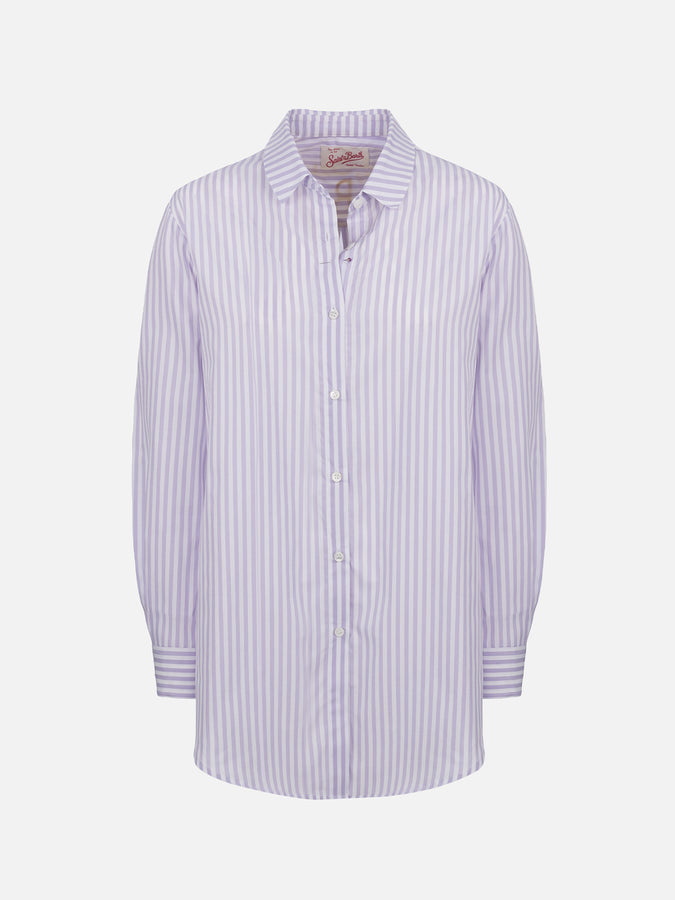 Mc2 Saint Barth Camicia over da donna Brigitte in cotone stampa righe Sconto