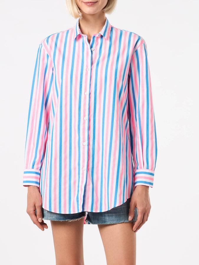 Mc2 Saint Barth Camicia in cotone a righe con ricamo Dreaming St. Barth Offerta
