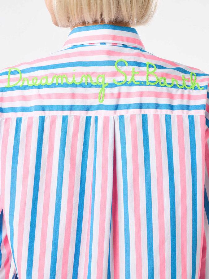Mc2 Saint Barth Camicia in cotone a righe con ricamo Dreaming St. Barth Offerta