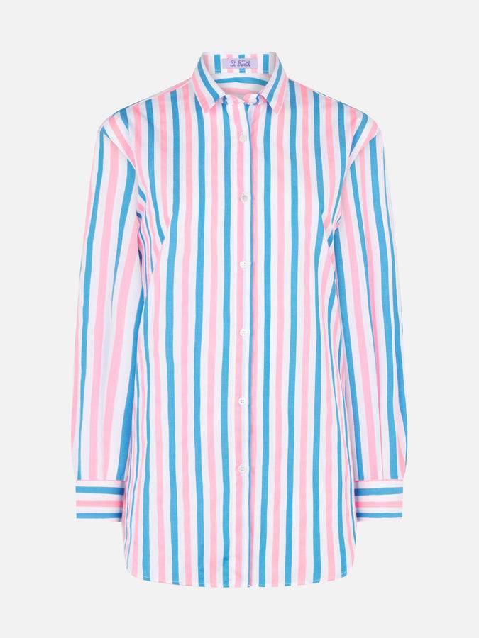Mc2 Saint Barth Camicia in cotone a righe con ricamo Dreaming St. Barth Offerta