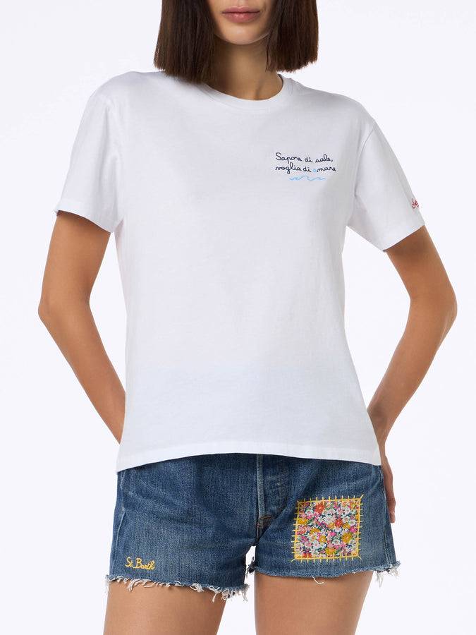 Mc2 Saint Barth Woman cotton jersey crewneck t-shirt Emilie with Voglia di amare embroidery | @serepocaiontas SPECIAL EDITION Outlet