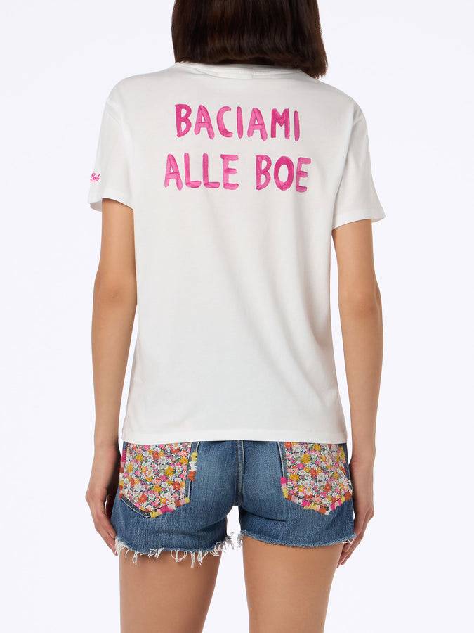 Mc2 Saint Barth Woman cotton jersey crewneck t-shirt Emilie with Baciami alle Boe print | ALLE BOE SPECIAL EDITION In Vendita