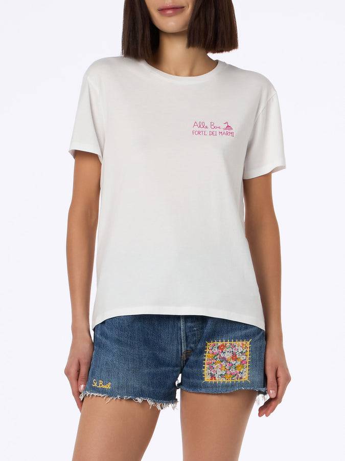 Mc2 Saint Barth Woman cotton jersey crewneck t-shirt Emilie with Baciami alle Boe print | ALLE BOE SPECIAL EDITION In Vendita