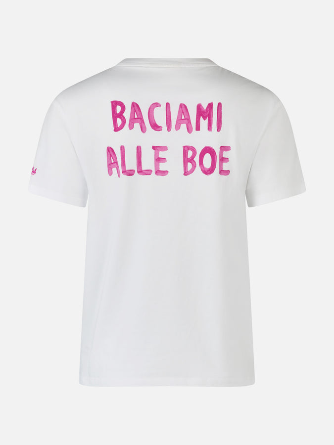 Mc2 Saint Barth Woman cotton jersey crewneck t-shirt Emilie with Baciami alle Boe print | ALLE BOE SPECIAL EDITION In Vendita
