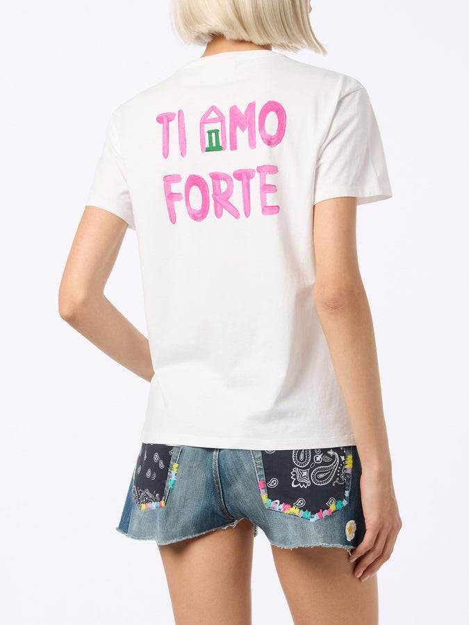 Mc2 Saint Barth Woman cotton jersey crewneck t-shirt Emilie with Amo Forte print | ALLE BOE SPECIAL EDITION Saldi