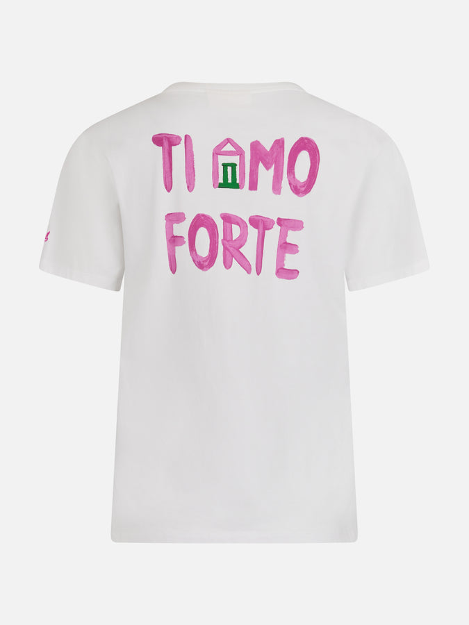 Mc2 Saint Barth Woman cotton jersey crewneck t-shirt Emilie with Amo Forte print | ALLE BOE SPECIAL EDITION Saldi