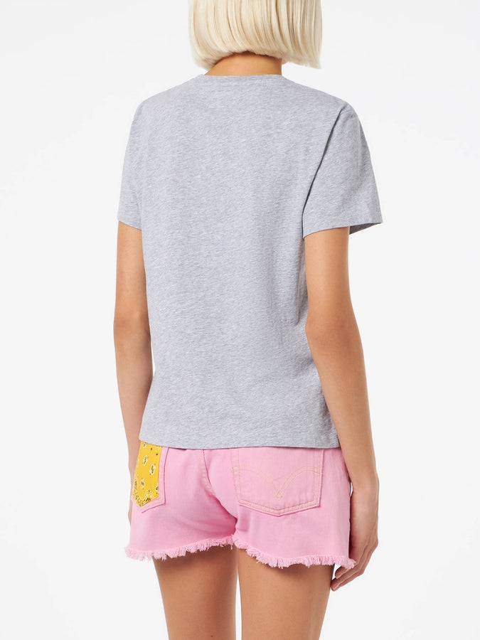Mc2 Saint Barth T-shirt da donna girocollo Emilie in jersey di cotone con stampa Saint Barth Beach Club Vendita Calda