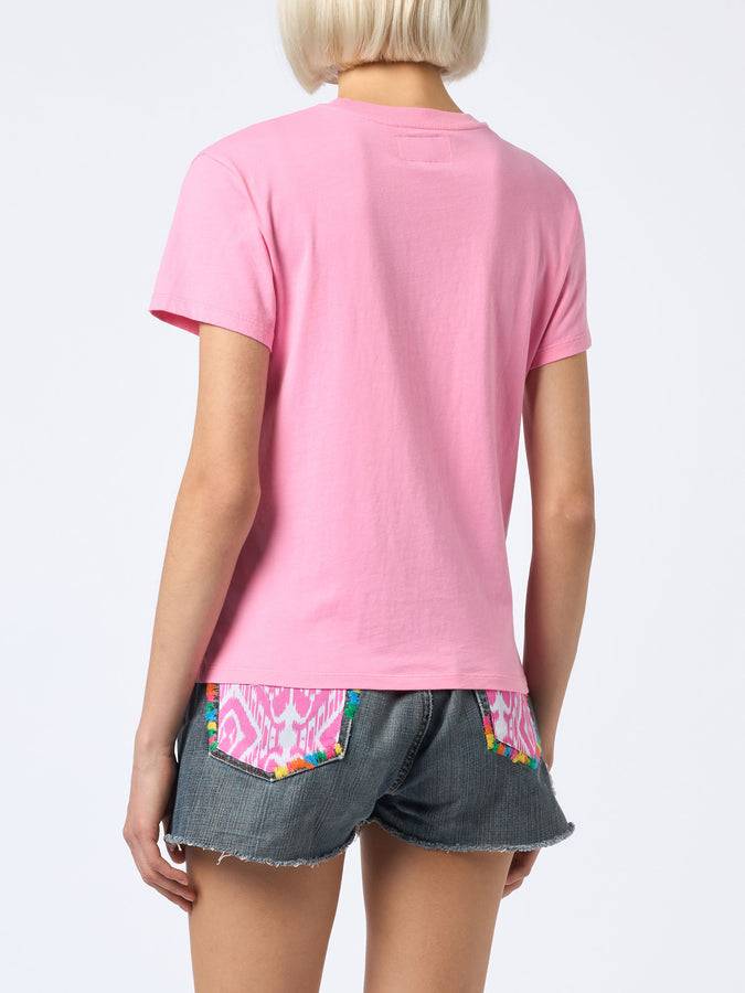 Mc2 Saint Barth T-shirt da donna girocollo Emilie in jersey di cotone con stampa Saint Barth Beach Club Vendita Economica