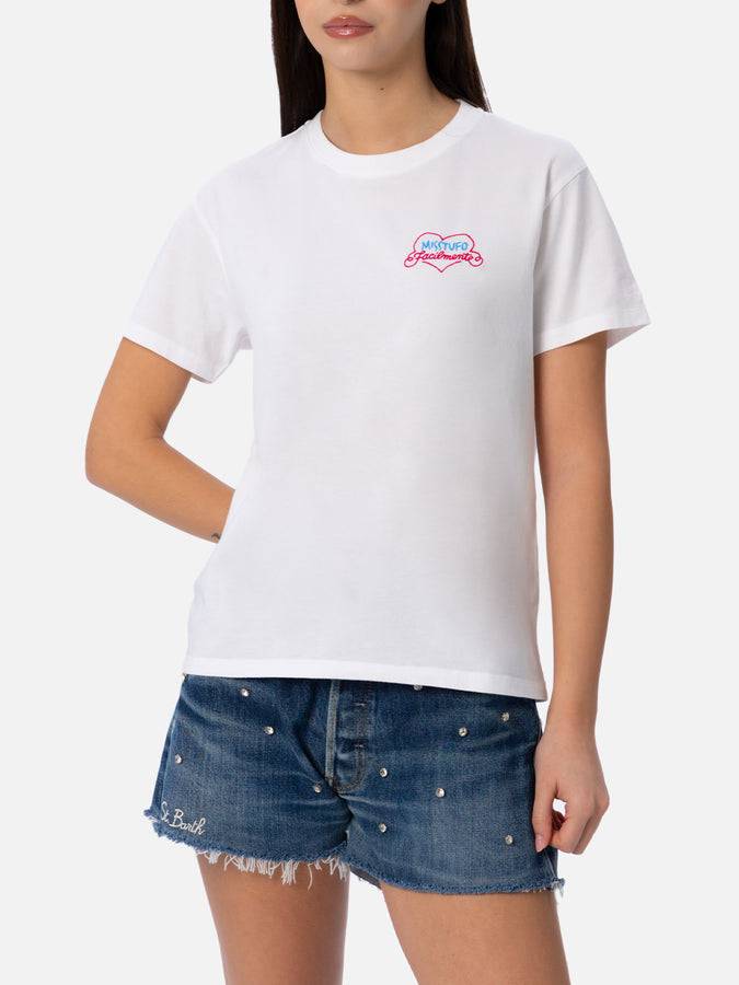 Mc2 Saint Barth T-shirt da donna girocollo Emilie in jersey di cotone con ricamo Misstufo Facilmente In Saldo