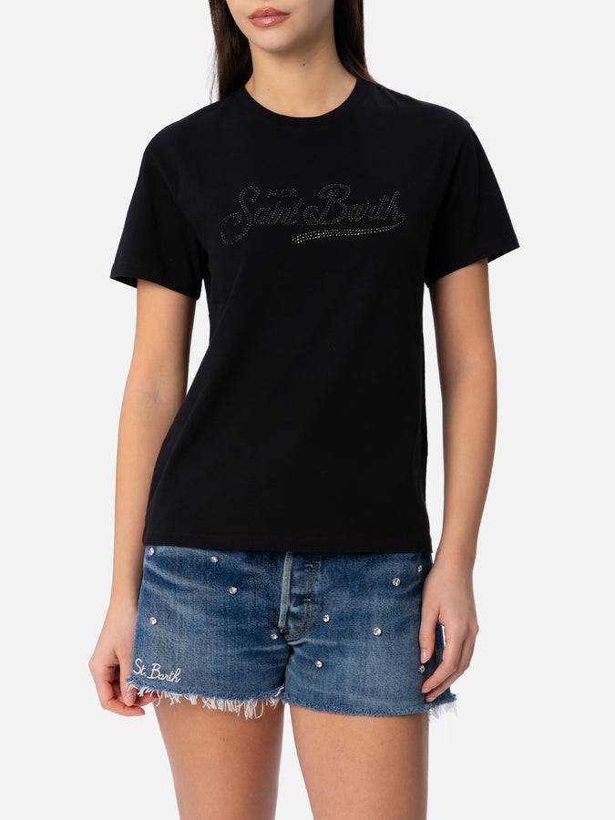 Mc2 Saint Barth T-shirt da donna girocollo Emilie in jersey di cotone con ricamo di strass Saint Barth Offerta natalizia