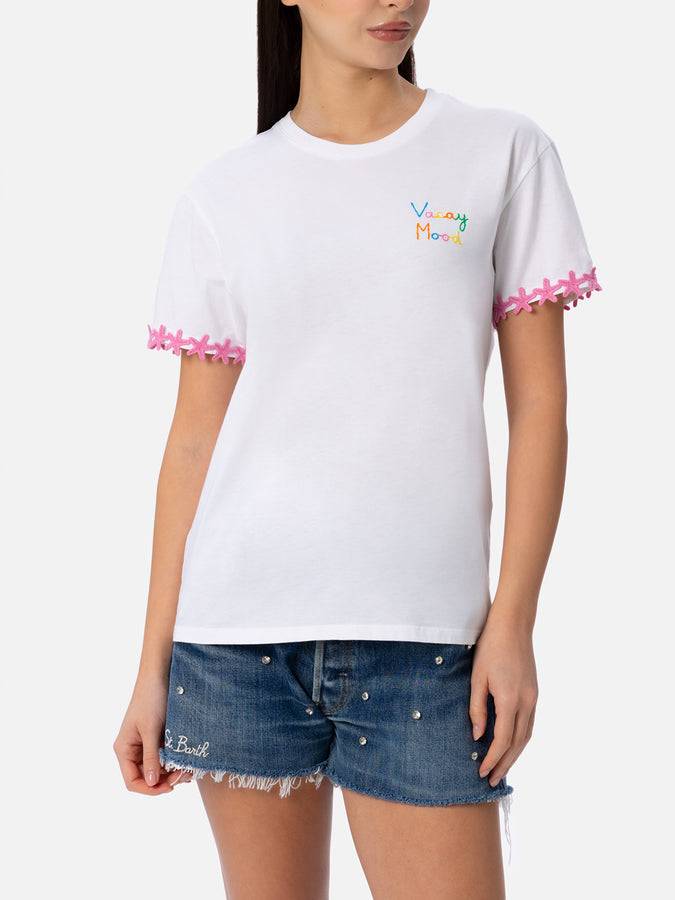 Mc2 Saint Barth T-shirt da donna girocollo Emilie in jersey di cotone con ricamo Vacay Mood Italia