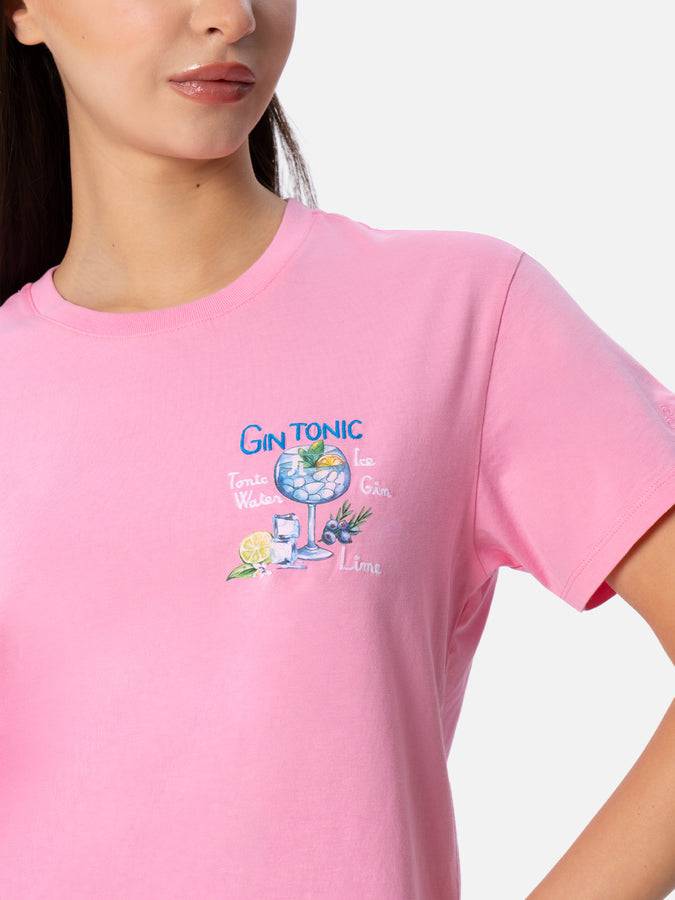 Mc2 Saint Barth T-shirt da donna girocollo Emilie in jersey di cotone con ricamo Gin Tonic