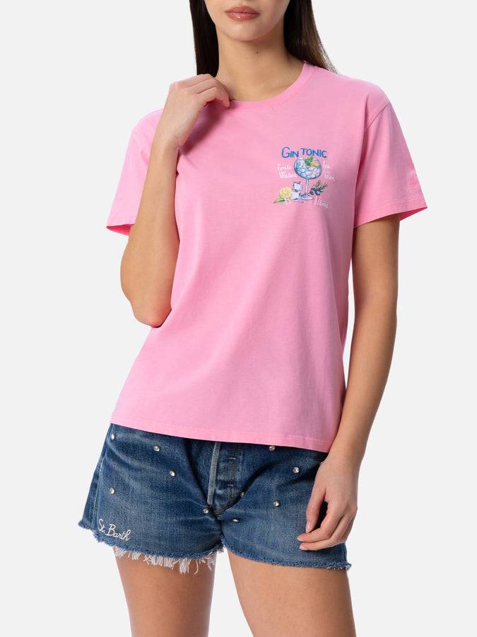 Mc2 Saint Barth T-shirt da donna girocollo Emilie in jersey di cotone con ricamo Gin Tonic 2025