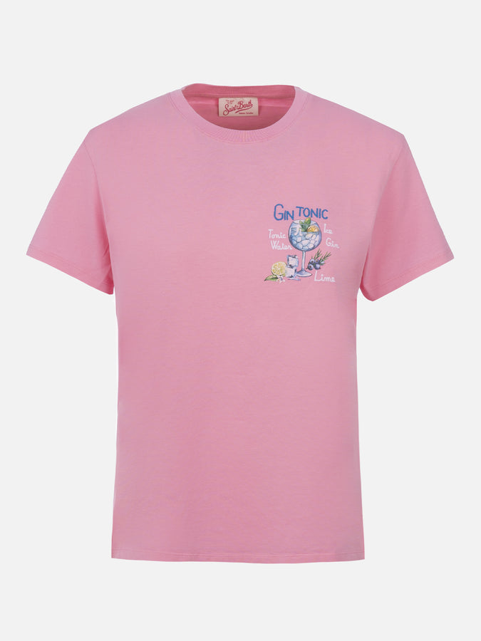 Mc2 Saint Barth T-shirt da donna girocollo Emilie in jersey di cotone con ricamo Gin Tonic 2025