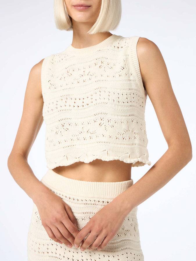 Mc2 Saint Barth Woman sleeveless cotton knit top Peach Nuovo