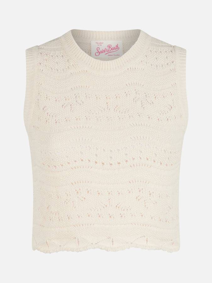 Mc2 Saint Barth Woman sleeveless cotton knit top Peach Nuovo