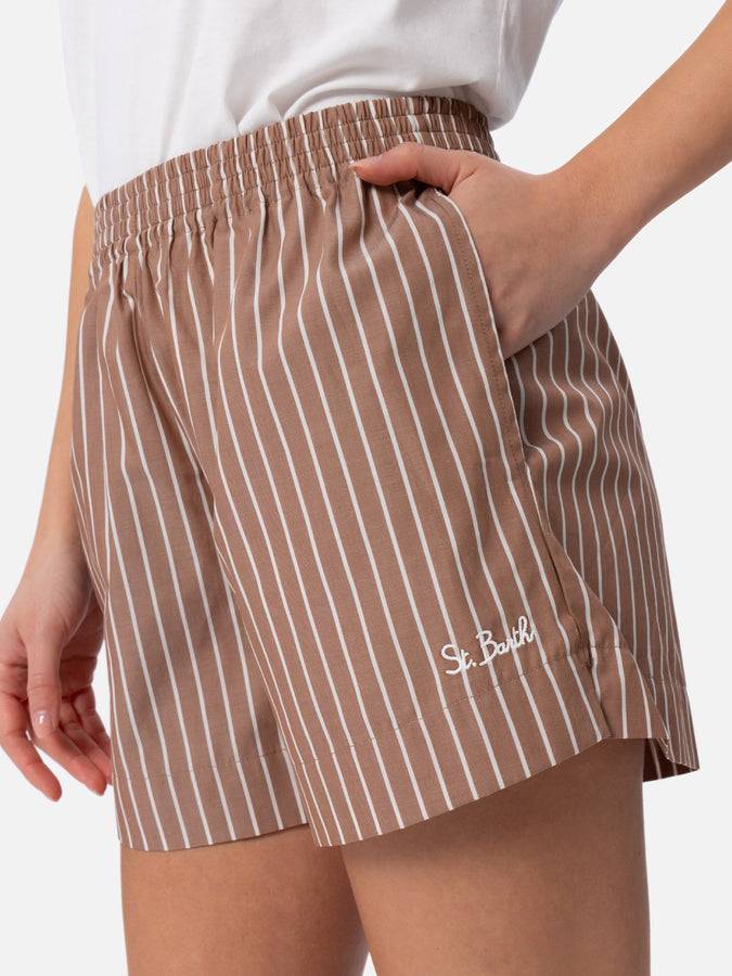Mc2 Saint Barth Pantaloncini da donna pull up in cotone rigato Meave Presa