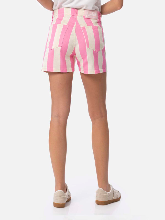 Mc2 Saint Barth Bermuda da donna Cancun in denim stampa righe rosa In Vendita