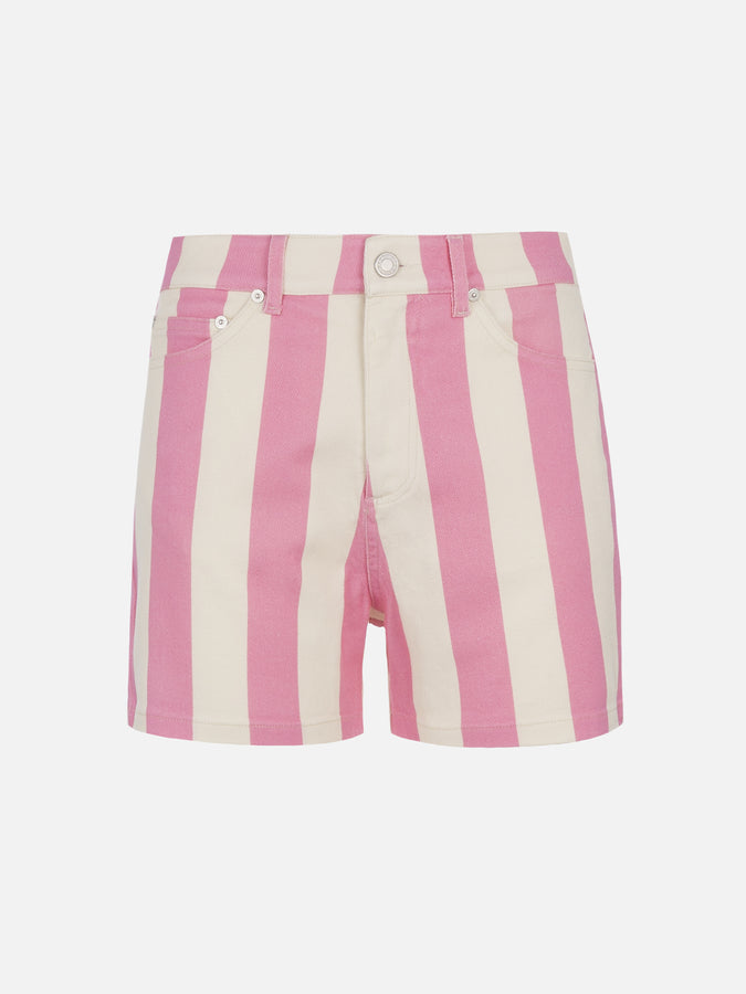 Mc2 Saint Barth Bermuda da donna Cancun in denim stampa righe rosa In Vendita