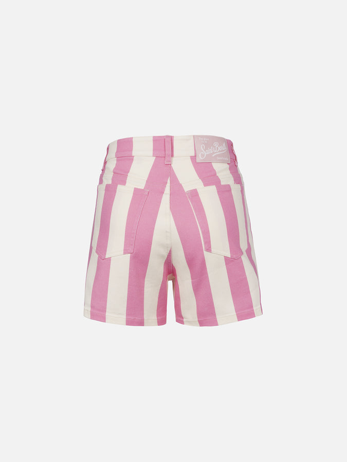 Mc2 Saint Barth Bermuda da donna Cancun in denim stampa righe rosa In Vendita
