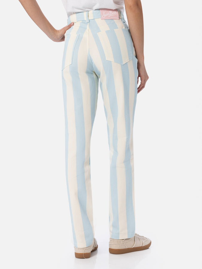 Mc2 Saint Barth Denim da donna stampa a righe azzurro Belleville Saldi