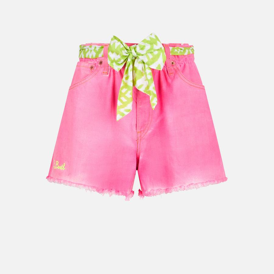 Mc2 Saint Barth Pantaloncini da donna in denim rosa riciclato con ricamo Negozio