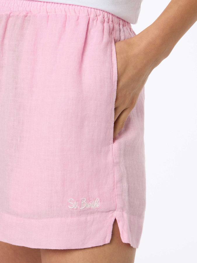 Mc2 Saint Barth Woman pink linen pull up shorts Vendita