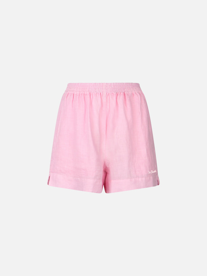 Mc2 Saint Barth Woman pink linen pull up shorts Vendita