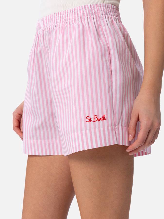 Mc2 Saint Barth Pantaloncini da donna pull up in cotone rigato Meave Promozione