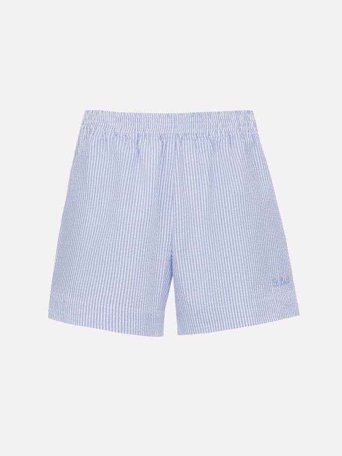 Mc2 Saint Barth Pantaloncini da donna pull up a righe seersucker Meave Promozione Limitata