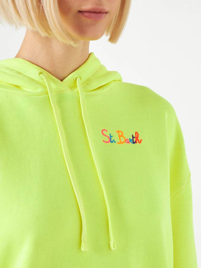 Mc2 Saint Barth Felpa giallo fluo con cappuccio con ricamo St. Barth Moda