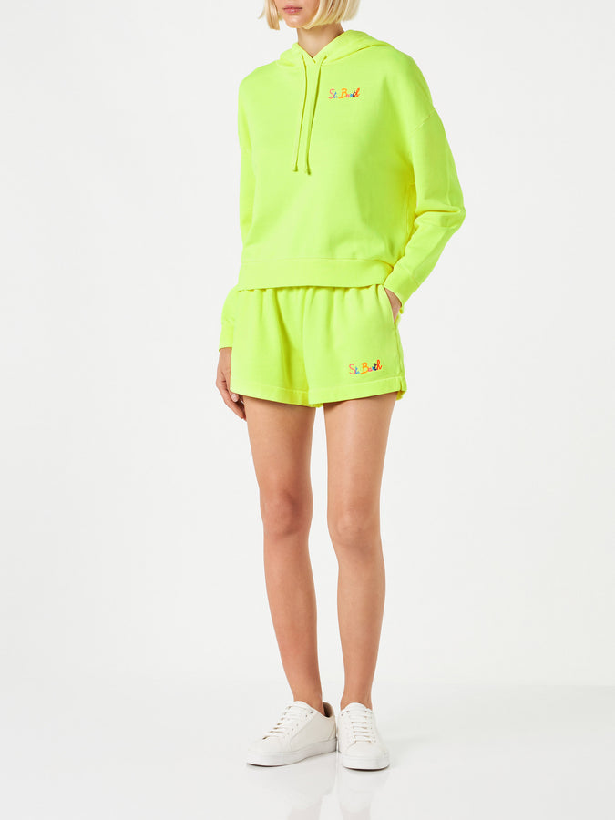 Mc2 Saint Barth Felpa giallo fluo con cappuccio con ricamo St. Barth Moda