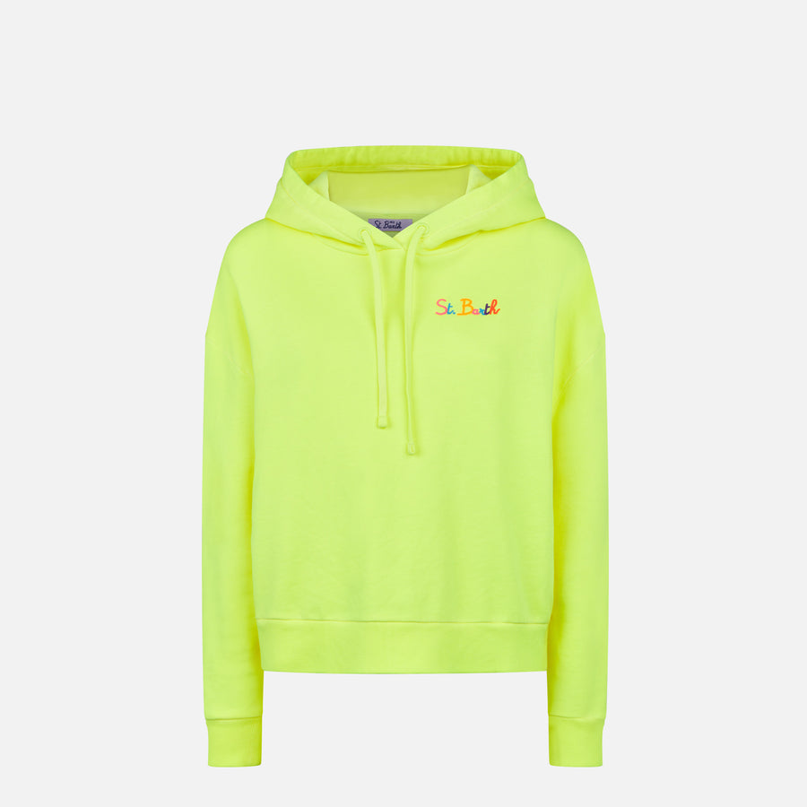 Mc2 Saint Barth Felpa giallo fluo con cappuccio con ricamo St. Barth Moda