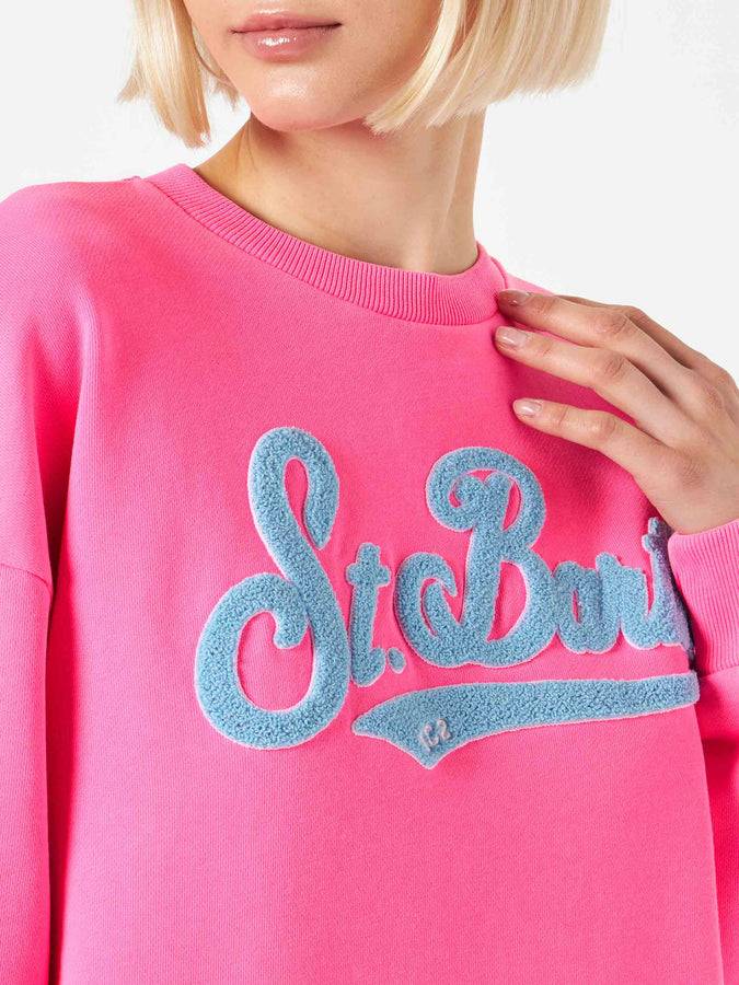 Mc2 Saint Barth Felpa donna rosa fluo con ricamo St. Barth Economico