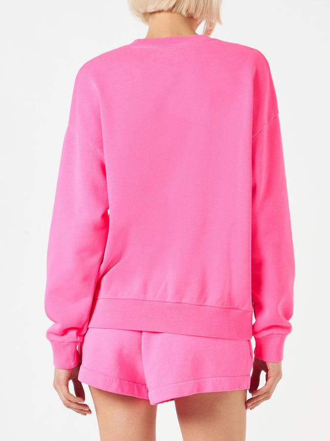 Mc2 Saint Barth Felpa donna rosa fluo con ricamo St. Barth Economico