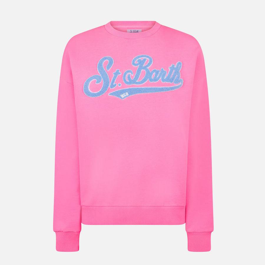 Mc2 Saint Barth Felpa donna rosa fluo con ricamo St. Barth Economico