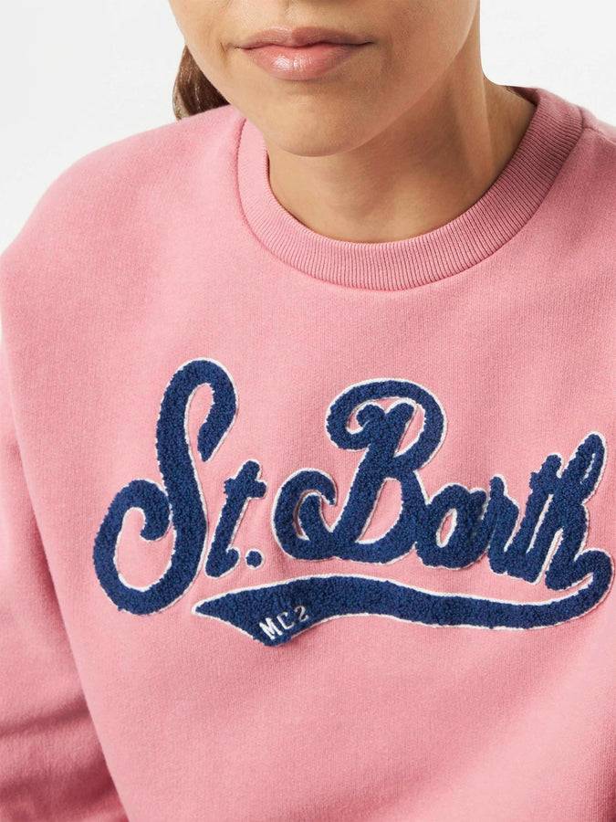 Mc2 Saint Barth Felpa da donna rosa in felpa con logo in spugna Saldi
