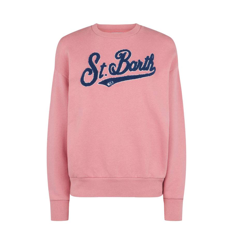 Mc2 Saint Barth Felpa da donna rosa in felpa con logo in spugna Saldi