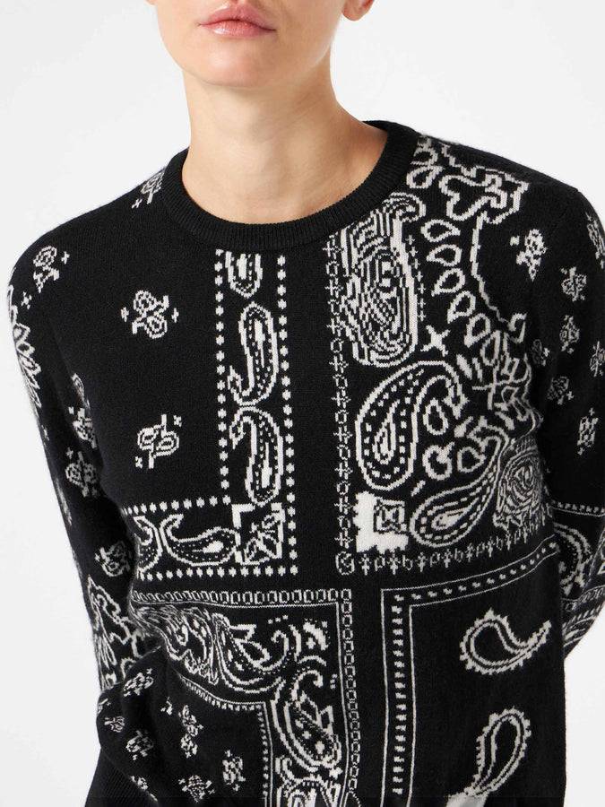 Mc2 Saint Barth Maglia da donna in misto cashmere nero fantasia bandana Moda