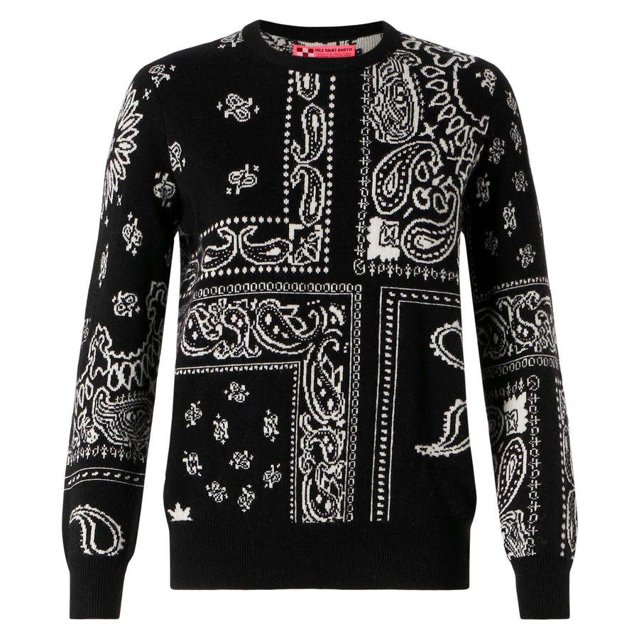 Mc2 Saint Barth Maglia da donna in misto cashmere nero fantasia bandana Moda