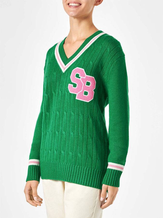 Mc2 Saint Barth Maglia da donna scollo a v intrecciata con patch 2025
