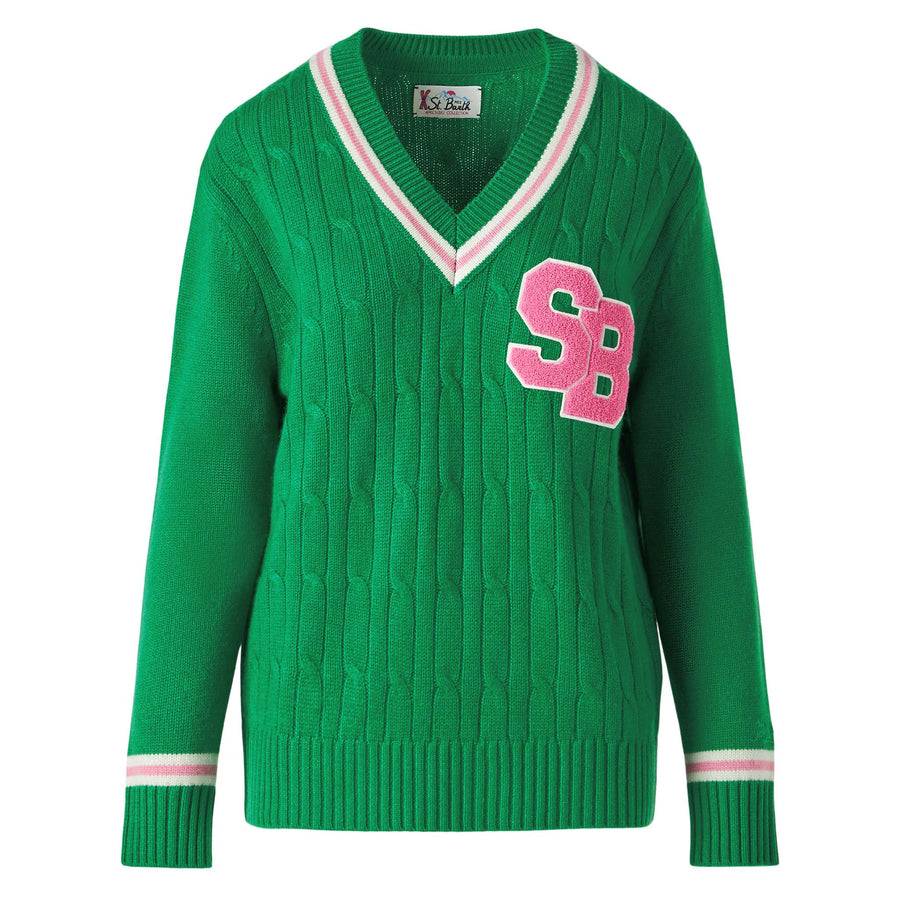 Mc2 Saint Barth Maglia da donna scollo a v intrecciata con patch 2025