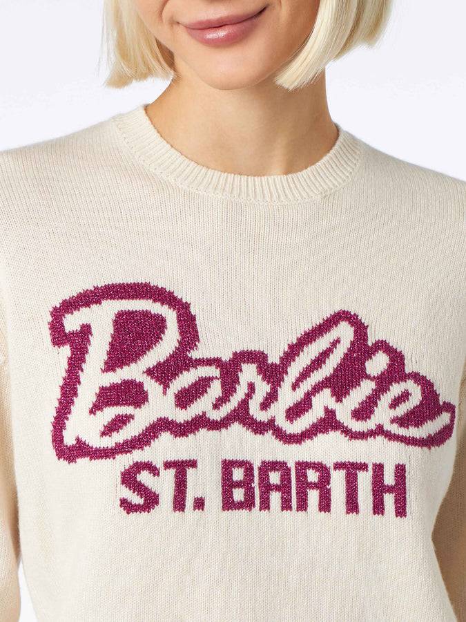 Mc2 Saint Barth Maglia da donna girocollo bianca con stampa Barbie | EDIZIONE SPECIALE BARBIE Qualità