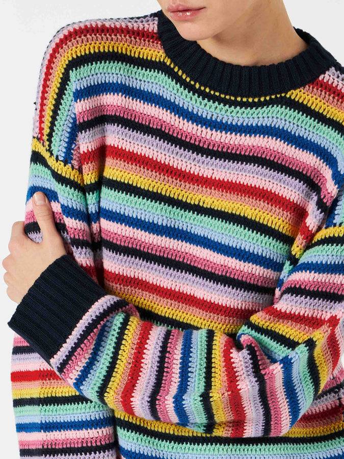 Mc2 Saint Barth Maglia da donna all'uncinetto a righe multicolore Ritorno libero