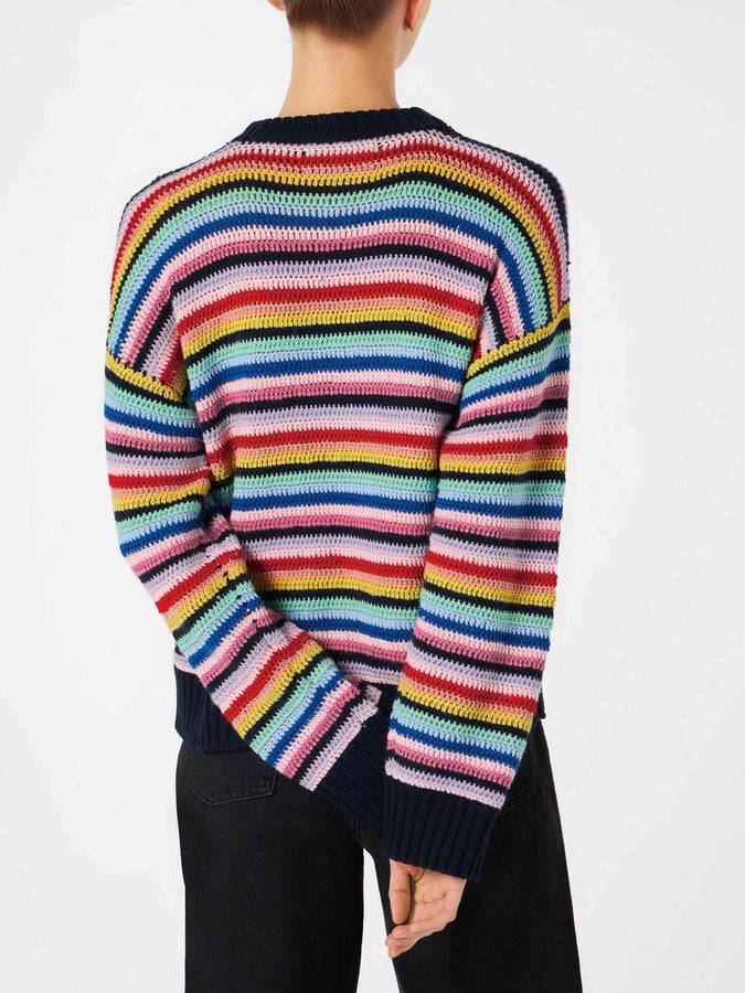 Mc2 Saint Barth Maglia da donna all'uncinetto a righe multicolore Ritorno libero