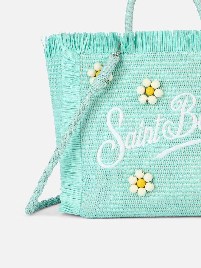 Mc2 Saint Barth Water green Colette Straw handbag with flower wood beads embellishment Shopping Online