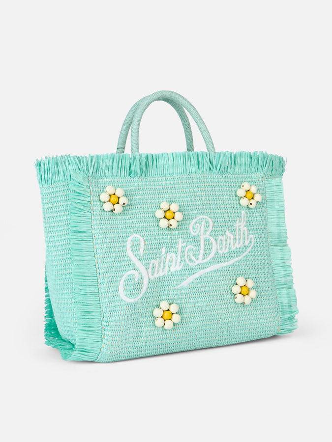 Mc2 Saint Barth Water green Colette Straw handbag with flower wood beads embellishment Shopping Online