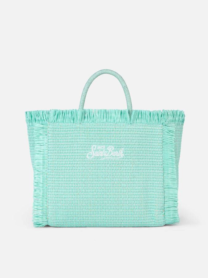 Mc2 Saint Barth Water green Colette Straw handbag with flower wood beads embellishment Shopping Online