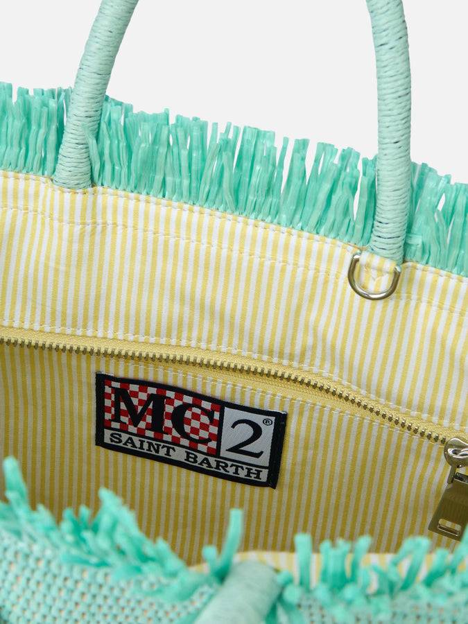 Mc2 Saint Barth Water green Colette Straw handbag with flower wood beads embellishment Shopping Online