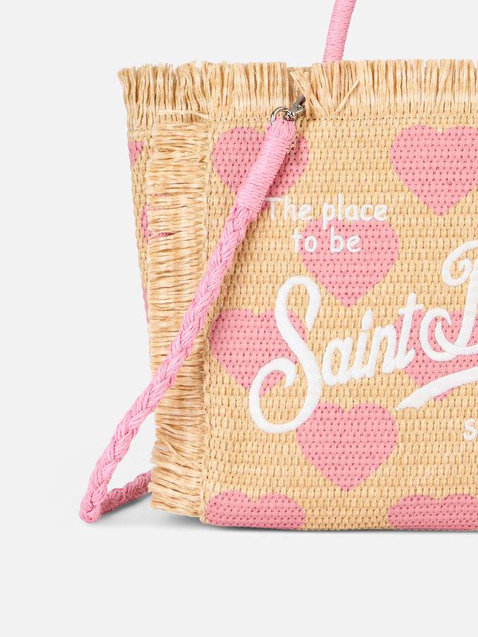 Mc2 Saint Barth Natural beige Colette Raffia handbag with hearts embroidery Fino al 50% di sconto